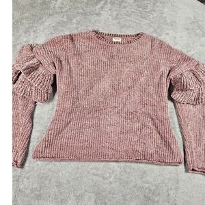 Mossimo Supply Co Pink Chenille Ruffle Sleeve Knit Sweater Small Crewneck